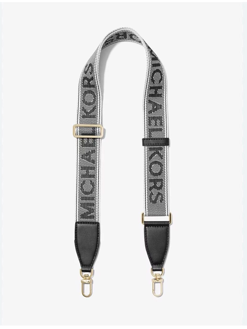 Michael Kors Black and White Logo Woven Bag Strap with Gold Toned Hardware